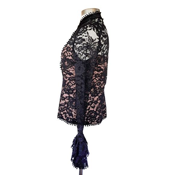ALEXIS Inna Black Lace Top Medium 4/6 Revolve High Neck Ruffle Long Sleeve - Picture 6 of 12
